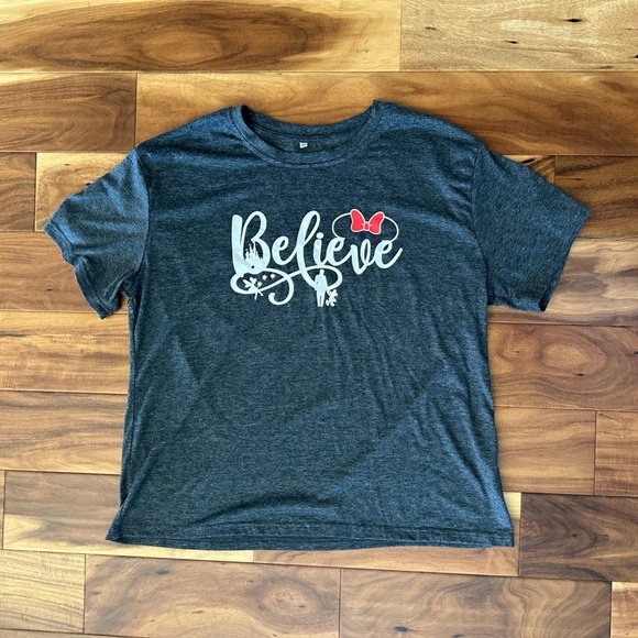 Tops - Minnie Mouse Disney Believe Charcoal Grey Graphic Tee size 2XL